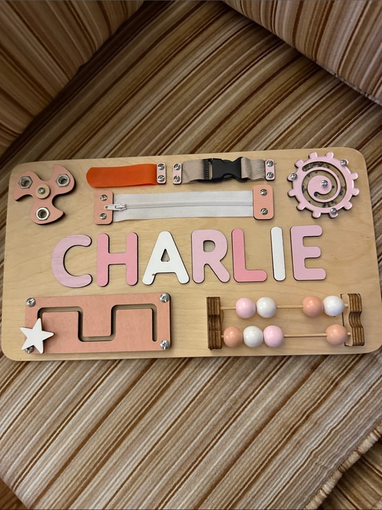 Other - Wooden Activity Board for Girls- Personalized Pink and Natural for Charlie